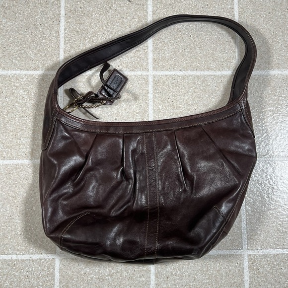 COACH 12235 Ergo Pleated Hobo One Shoulder Bag Brown Leather Used